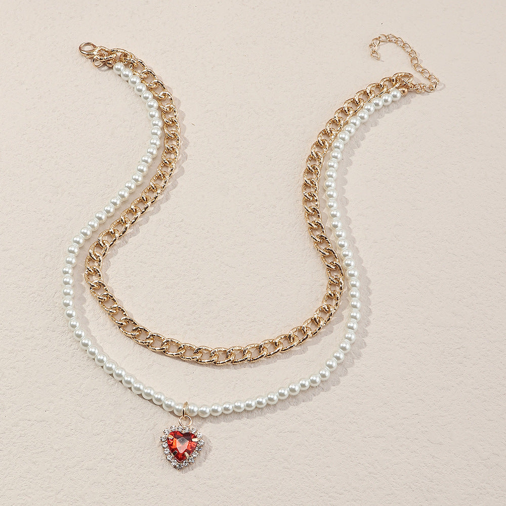 Venta al por mayor Pearl Heart Stacking Necklace Aleación Perla de imitación